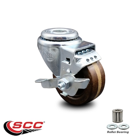 Service Caster 3 Inch High Temp Phenolic Wheel Swivel Bolt Hole Caster with Brake SCC SCC-BH20S314-PHRHT-TLB
